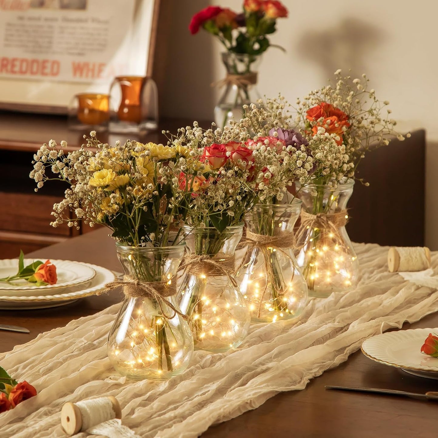 Glass Bud Vases for Centerpieces Set of 12 Clear Decorative Vase for Flowers 5.5" Small Bulb Plant Propagation Containers for Home Decor Wedding Table Decorations Rustic Farmhouse Style