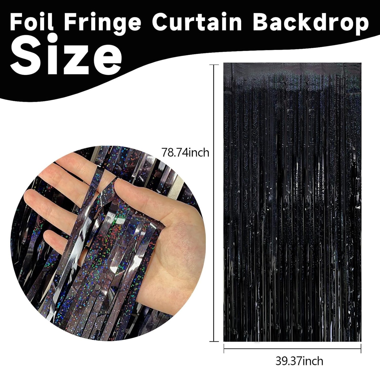 2 Pack Black Foil Fringe Curtain Backdrop Black Streamers Tinsel Backdrop Halloween Party Decor Birthday Wednesday Graduation Wizard Party Decorations for Men