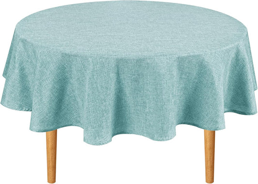 Hiasan Linen Tablecloth 40 Inch Round - Wrinkle and Stain Resistant Washable Polyester Fabric Table Cloth for Dining Room Kitchen Party, Aqua