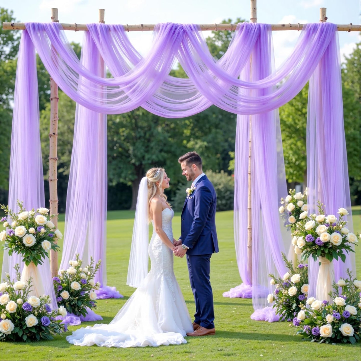 Wedding Arch Draping Fabric Backdrop 2 Panel 60" x 26Ft Purple Arch Drapes Curtains for Wedding Reception Sheer Tulle Backdrop Curtain for Ceremony Birthday Party Baby Shower Arbor Ceiling Decorations