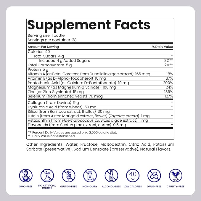 Liquid Skin Care Supplement with Collagen + Hyaluronic Acid. Ready-to-Drink. Clinically Proven for Glowing, Hydrated, and Firm Derma. UV Protection. 28 Servings. Ultimate Skincare Program