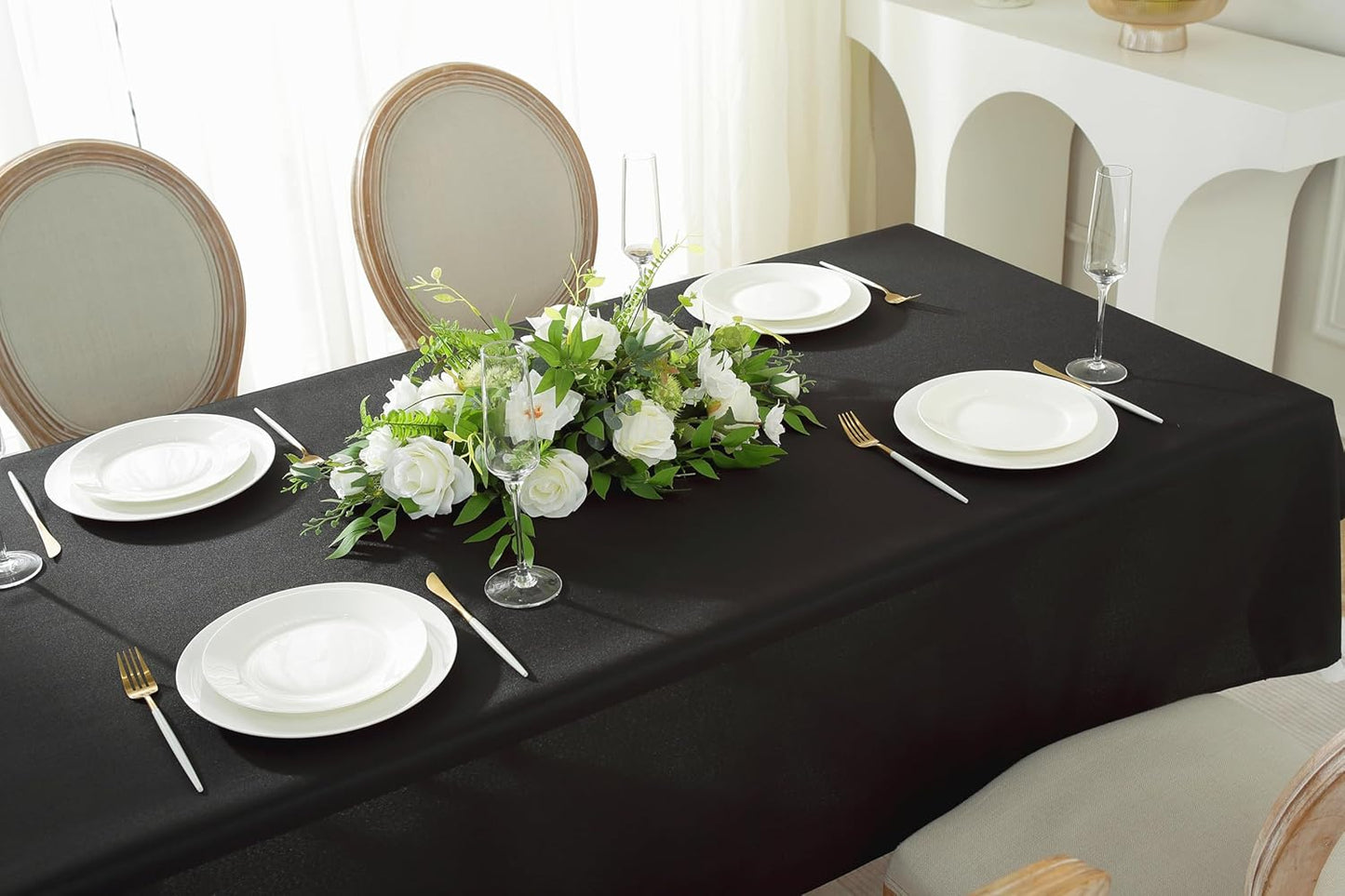 Craft And Party Rectangle Tablecloth, 70 x 90 Inch Black Tablecloth, Polyester Fabric Washable Table Cloth for Home, Party, Wedding or Restaurant Use.