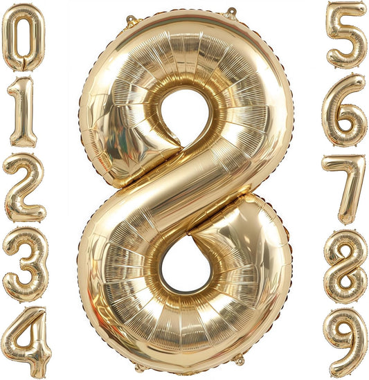 Champagne Gold 8 Balloon,40 Inch Light Gold Number 8 Balloon Big Foil Mylar Helium 8 Balloon for Birthday Party