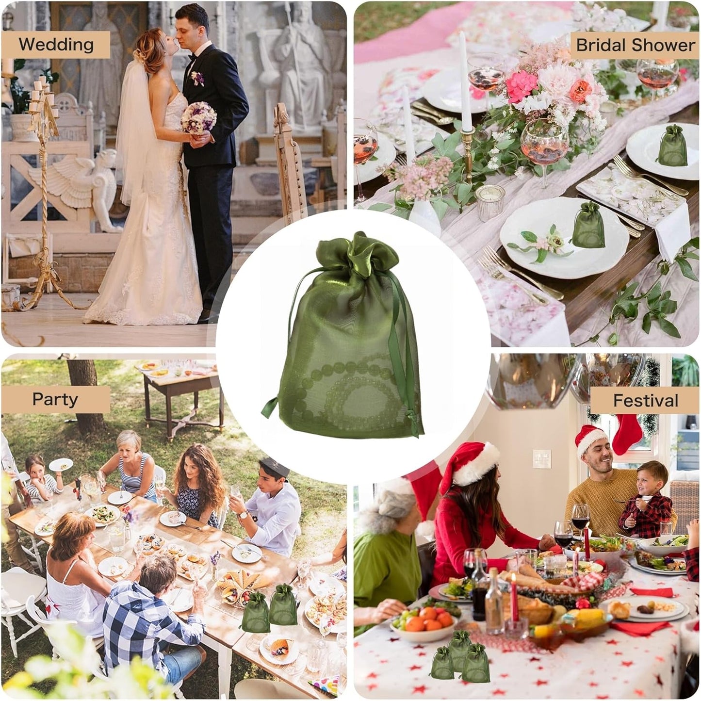 20 Pcs Moss Green Small Organza Bags 3X4 inch for Wedding Favors with Drawstring, Mini Mesh Gift Bags Jewelry Pouch for Candy Bridal Shower Party Favor Baby Shower Christmas