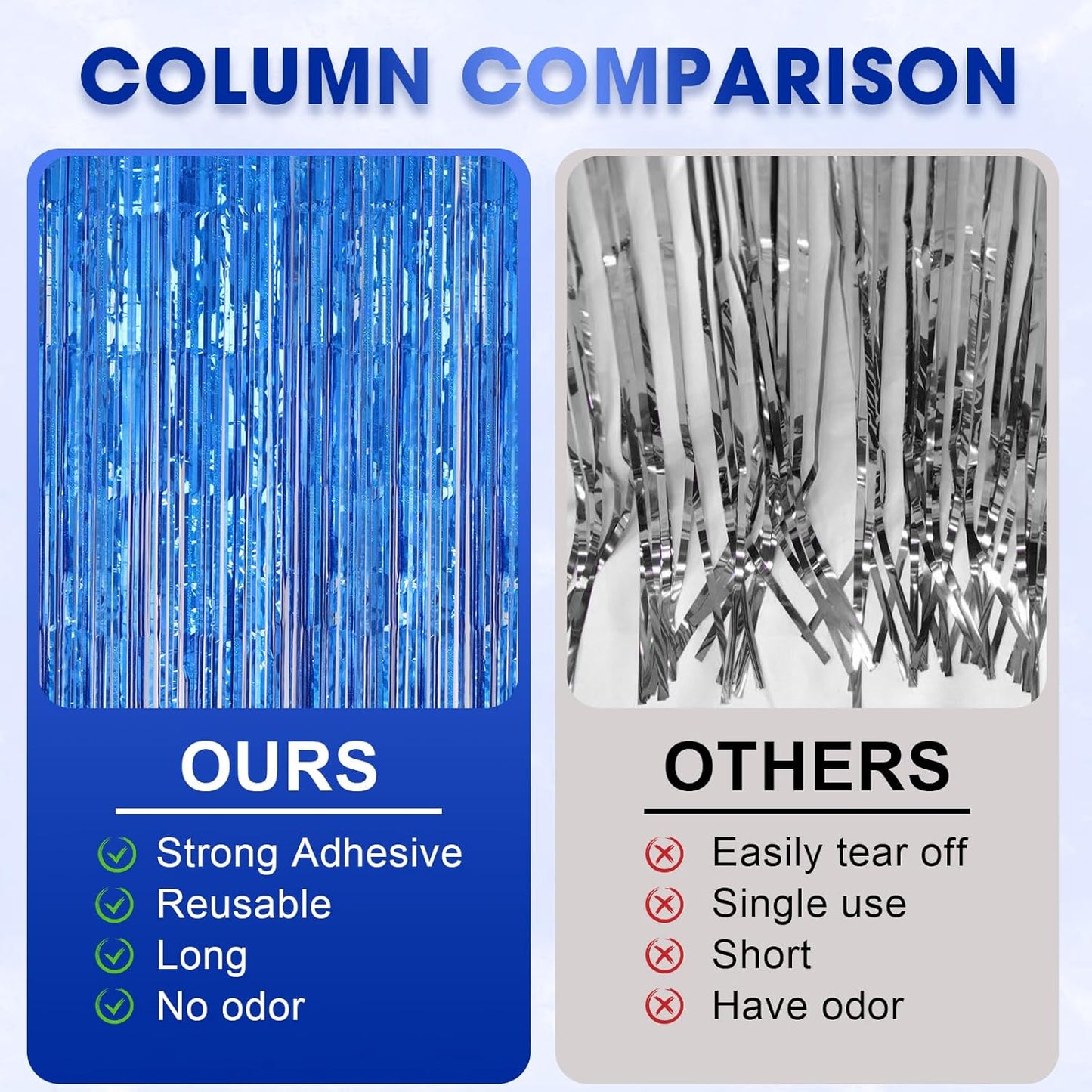 2 Pack Laser Blue Foil Fringe Backdrop Curtains, Tinsel Streamers Birthday Party Decorations, Fringe Backdrop for Graduation, Baby Shower, Gender Reveal, Disco Party