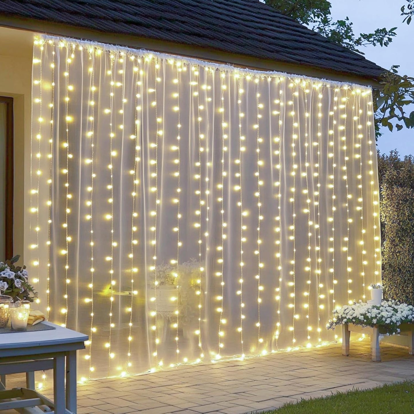 2 Pack Fairy Curtain Lights, 300 LED Upgraded Tangle-Free Hanging Lights with Remote, USB Plug in String Lights for Wall Window Wedding Party Xmas Home Décor - 9.8 x 9.8 Ft, Warm White