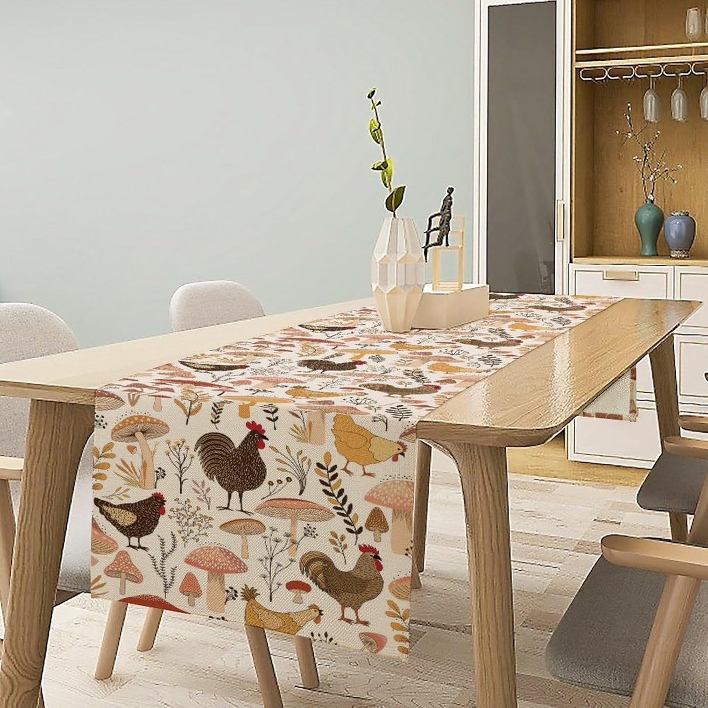 Mushroom Table Runner,Retro Natural Plant Famhouse Table Runner for Kitchen Dining Table Home Party Decoration 13x108 Inch