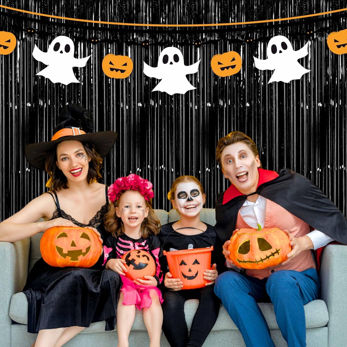 3 Pack Black Foil Fringe Curtains Backdrop, 3.28 x 9.8 Ft Metallic Streamers Tinsel Curtains Background for Photo Booth, Birthday, Halloween, Christmas, Thanksgiving, New Year Party Decorations