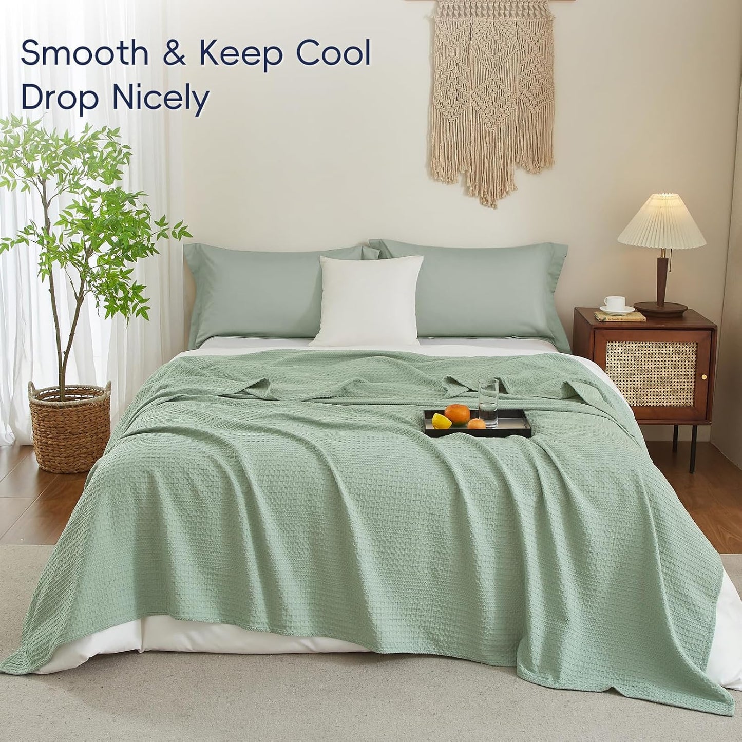 PHF Lightweight Waffle Weave Blanket Twin Size, Breathable & Ultra Soft, 66"x 90" Soft & Cozy Thin Blanket for All Season & Hot Sleepers, Bed, Home Decor - Sage Green