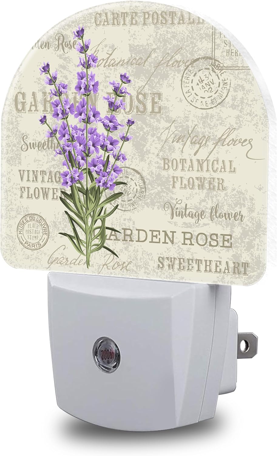 Night Light, Lavender Flowers Night Lights Plug into Wall Dusk to Dawn Sensor Round Nightlight for Women Men Energy Efficient Led Lamp 0.5W for Stairway Hallway Bedroom