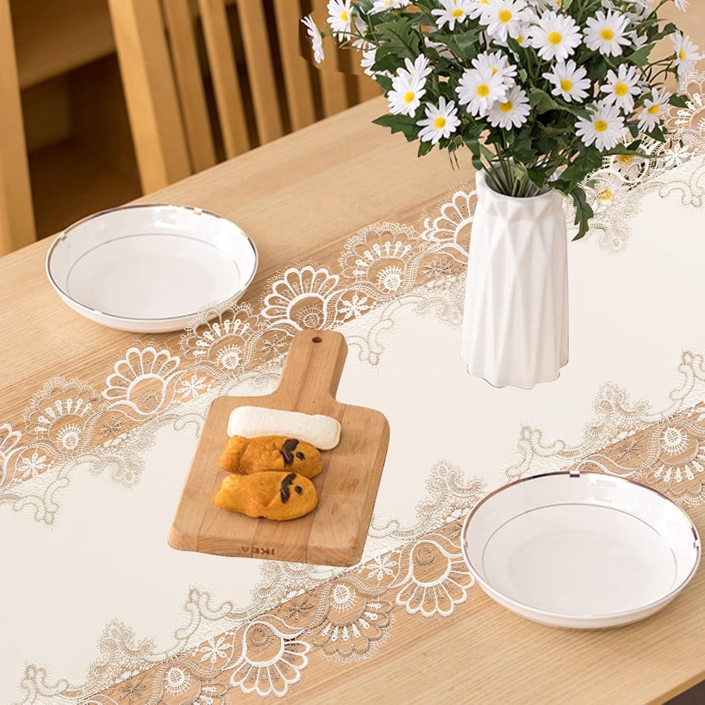 Vintage Lace Dining Table Runner, Small Macrame Coffee Table Runners 48 inches Long for Kitchen Home Christmas Party Decorations (16x48 inch, Off White)