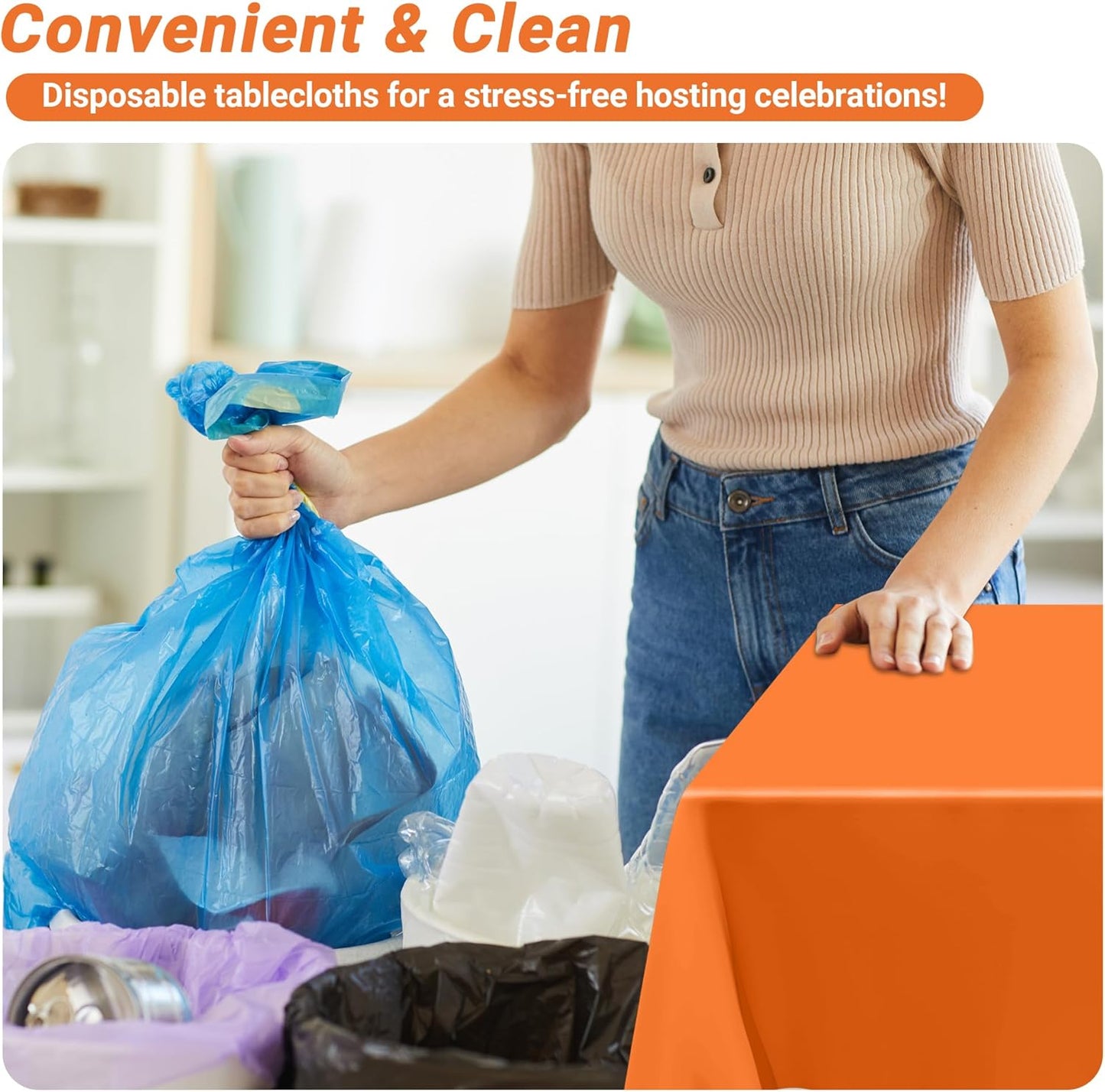 QZYL 4 PCS Table Cloth, 54" x 108" Orange Tablecloth Plastic, Multiple Colors Disposable Tablecloth for Indoor Outdoor Home Essentials, Waterproof Table Covers of Baptism Decorations Picnic Themed