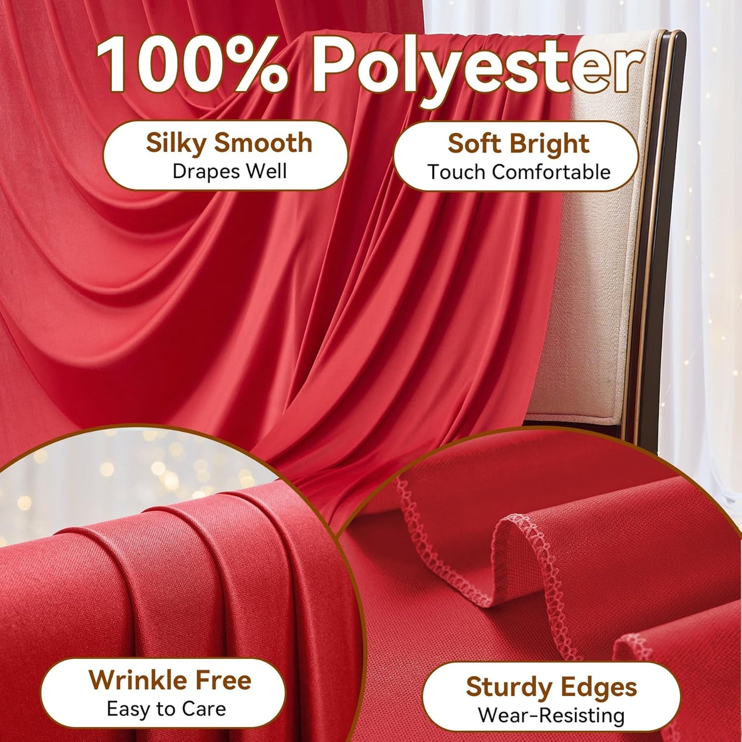 20×14ft Wrinkle Free Red Backdrop Curtain for Wedding Parties,2 Panels 5×14ft Height Soft Silky Polyester Backdrop Drapes Red Photo Back Ddrop Curtains for Event Photography Christmas Background Cloth