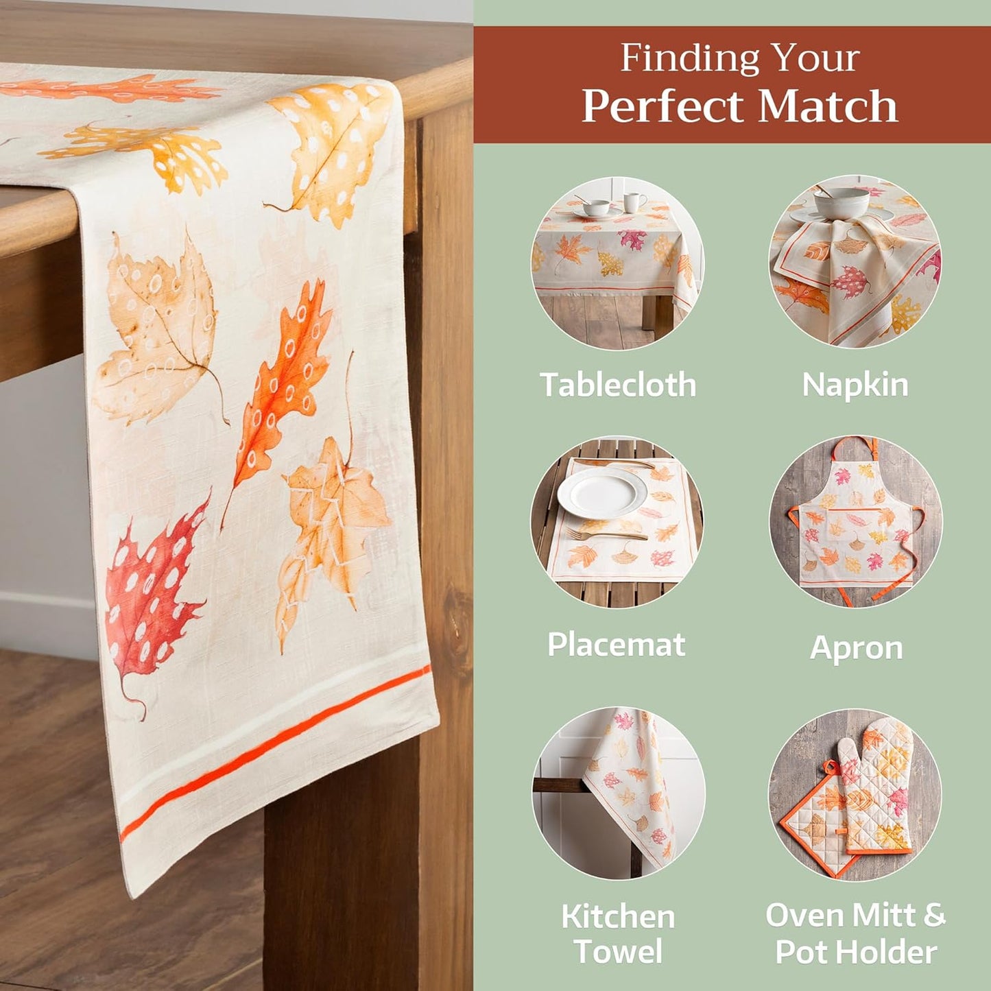 Maison d' Hermine Table Runner 100% Cotton Double Layer Table Runners 108 inches Long for Thanksgiving Christmas Decorations Home Kitchen Dining Party Wedding (Colours of Autumn, 14.5" x 108")