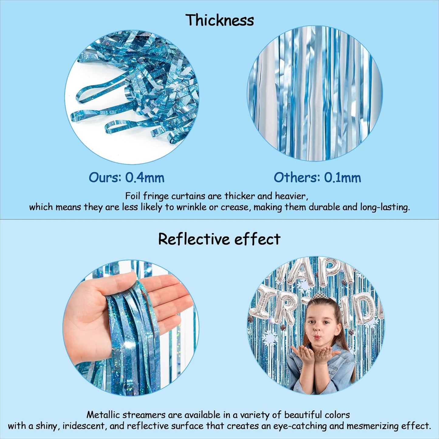 Blue Tinsel Curtain Party Backdrop - GREATRIL Foil Curtain Party Photo Streamers Backdrop for Frozen/Mermaid/Under Sea/Baby Party Decorations - Pack of 2
