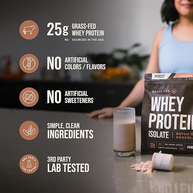 REP Purist Whey Protein Powder, Premium Chocolate Grassfed Isolate, Post-Workout Recovery, Keto Friendly, Clean Nutrition Meal Replacement, Promotes Lean Muscle, Sugar and Gluten-Free Women Men, 2 Lb