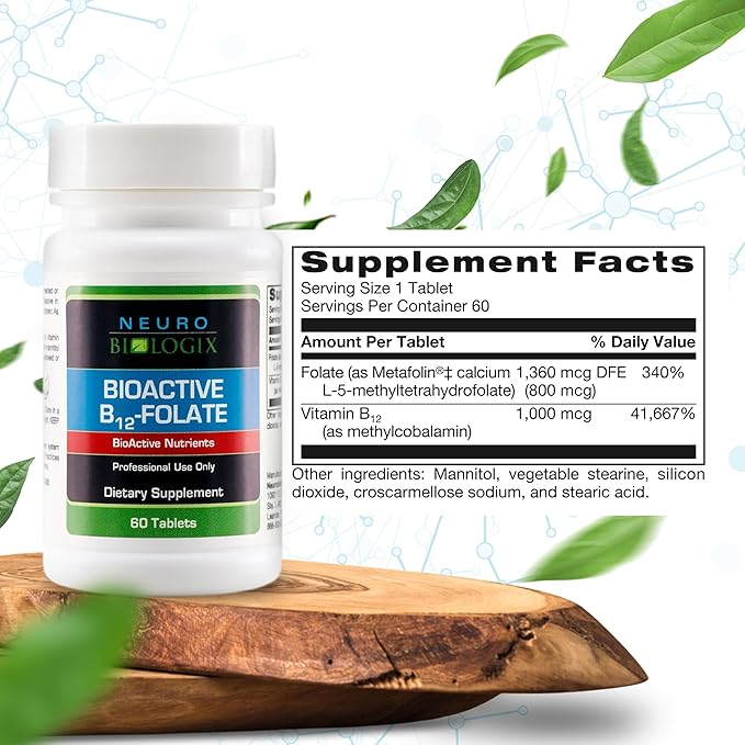 B12 Folate - Methyl Folate Supplement to Support Methylation & Vital Body Functions – With Bioavailable B12 (Methylcobalamin) & Folate (Metafolin® 5-MTHF) for Enhanced Absorption - 60 Tabs