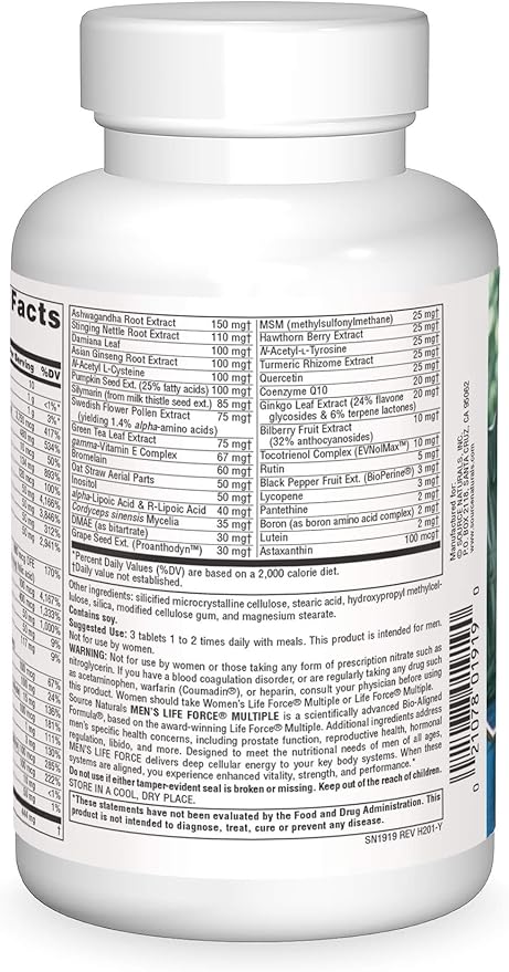Source Naturals Men's Life Force Multiple Daily Multivitamin & Immune Health Supplement - 13 Essential Vitamins, Nutrients & Minerals - 180 Tablets