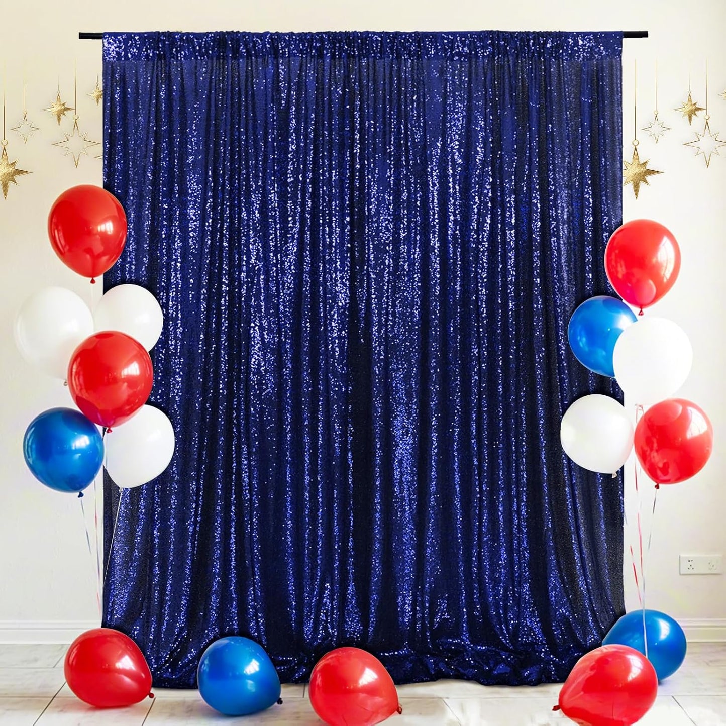Eternal Beauty Navy Blue Sequin Backdrop, 8x8 Ft Glitter Background Curtains for Shimmer Photography Party Wedding Birthday Independence Day Back Drop Decor