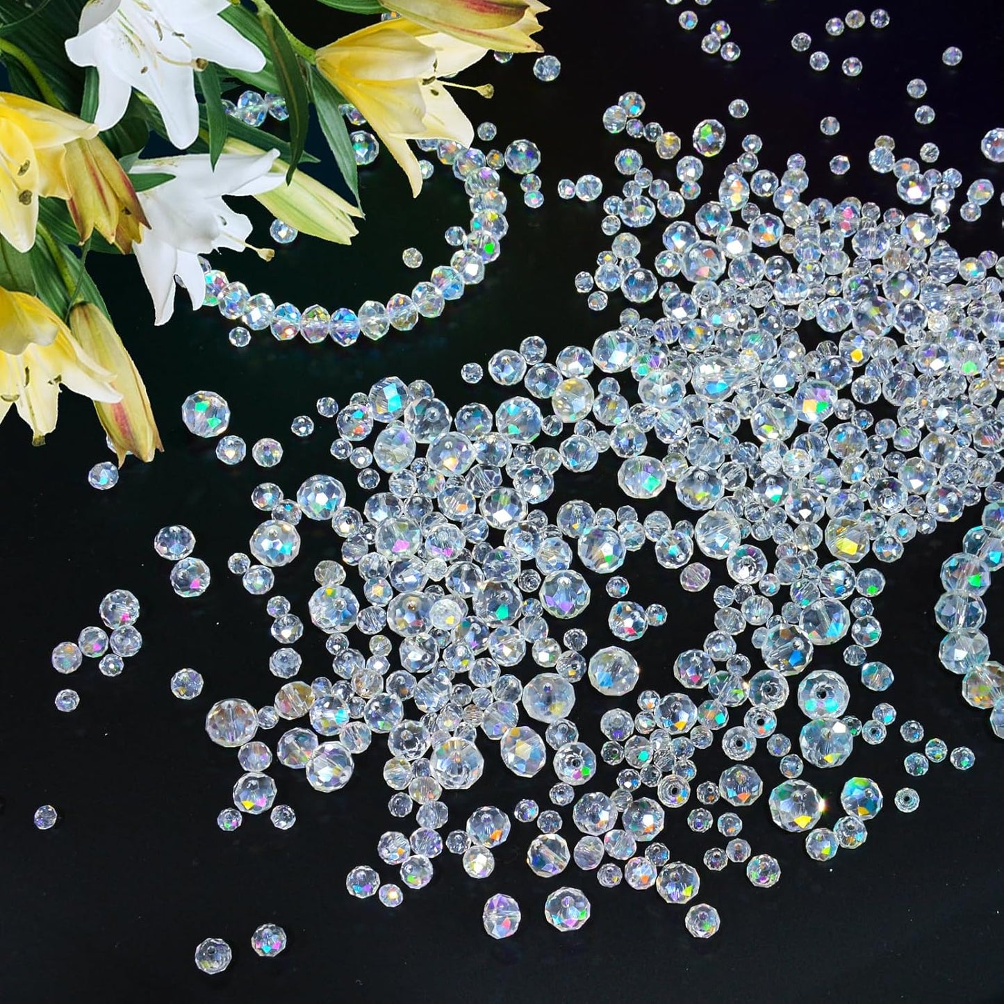 800Pcs 4/6/8/10mm Crystal Glass Beads for Jewelry Making Beads for Bracelets Necklace Pendants Making Supplies(White AB Color)