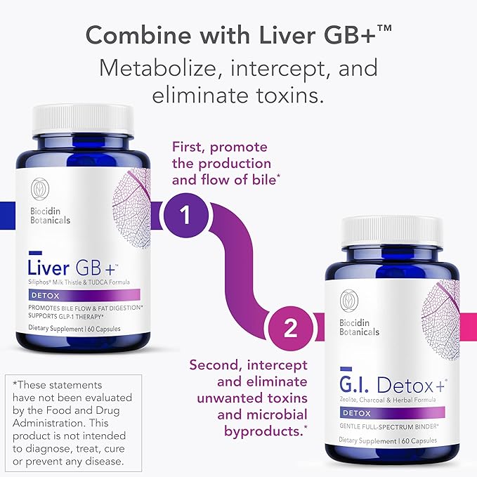 Biocidin G.I. Detox+ Activated Charcoal Binder & Zeolite Detox Supplements with Silica - Helps Bind & Clear Toxins - Supports Full Body Cleansing and May Reduce Bloating (60 Capsules)