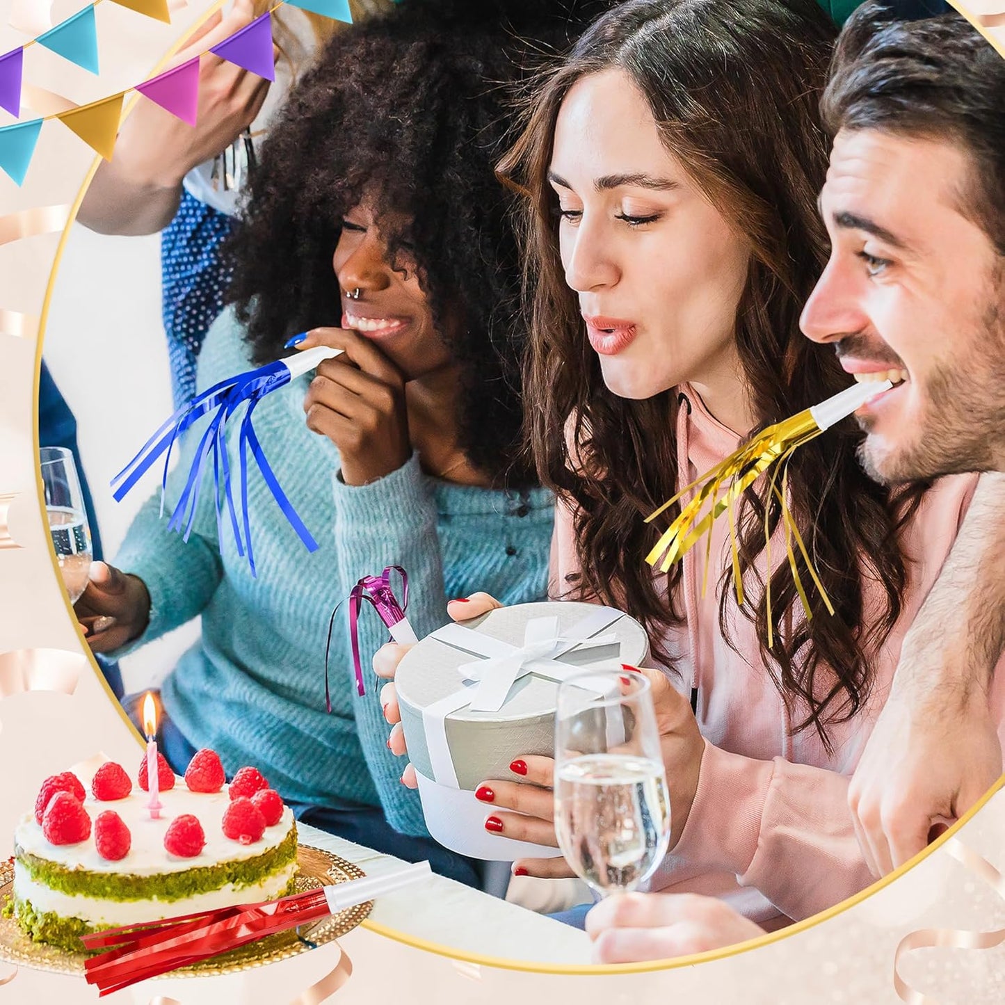 24 Pcs Glitter Noise Makers Metallic Fringed Party Blower for Adults Birthday Graduation New Years Party Favors Supplies (Colorful)