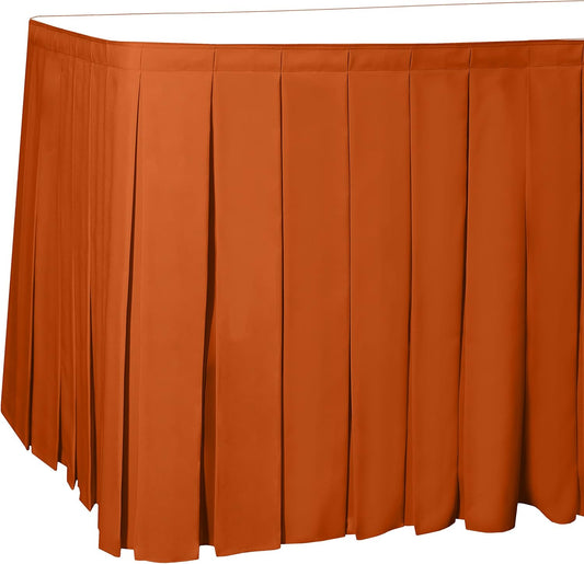Ultimate Textile Pleat Polyester Fabric Table Skirt - Machine Washable Flame Resistant with Clips for Events, Weddings & Trade Shows, Cut & Sewn in Paterson, NJ - Orange, 17' Box Pleat