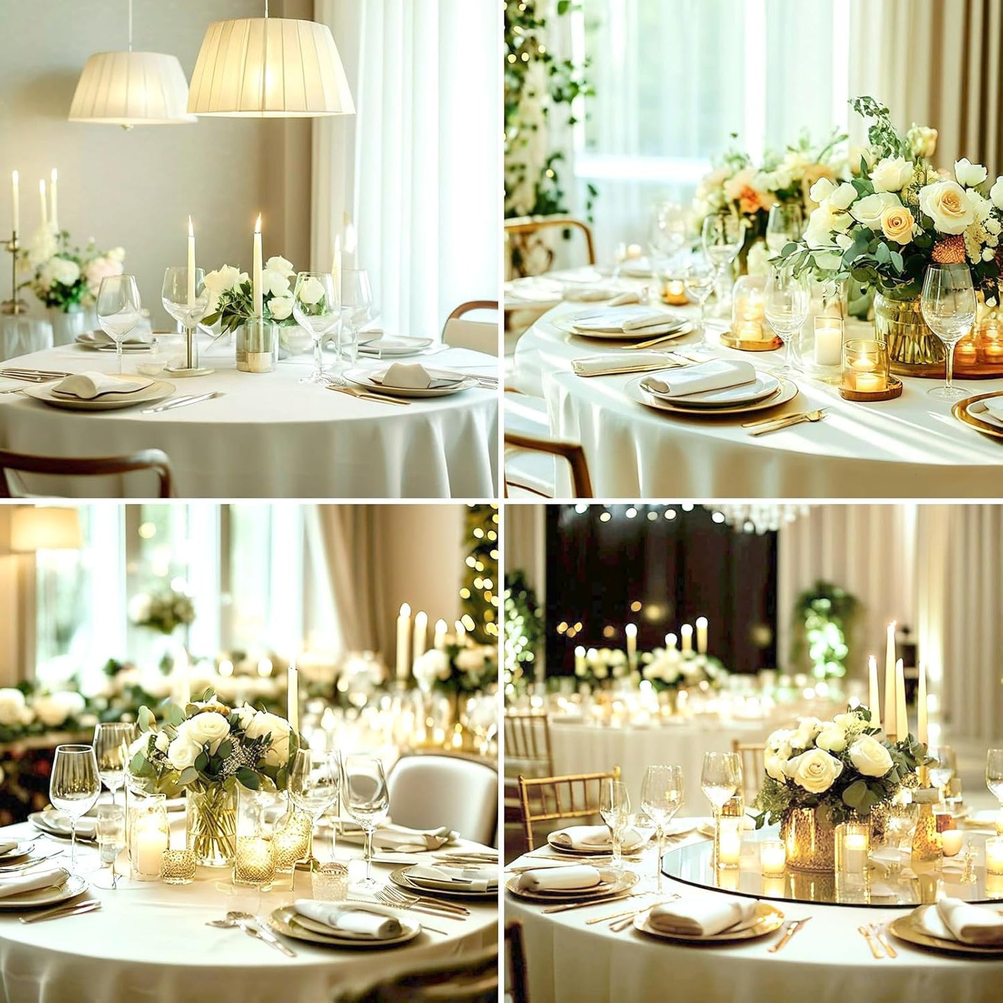 Round Tablecloth 132 Inch 8 Pack Ivory Tablecloths Washable Decorative Linen Polyester Table Clothes Cover for Dining Table Banquets Buffet Parties and Wedding