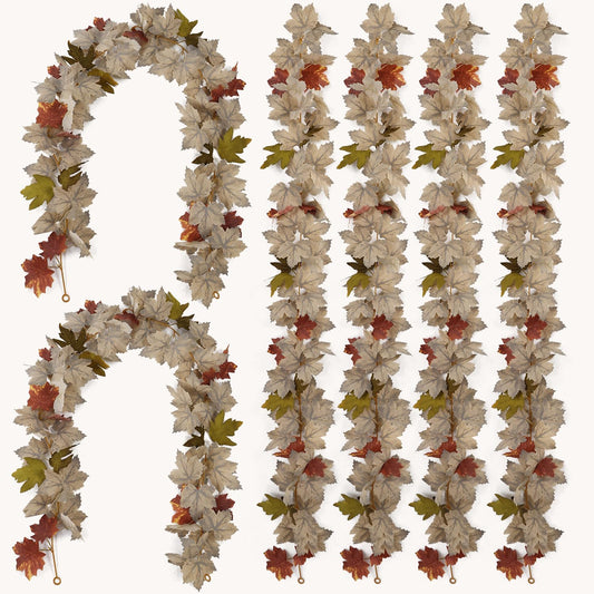 PARTY JOY 6PCS Leaf Garland, 5.6Ft Halloween Garland Artificial Maple Leaf Autumn Hanging Fall Vines Thanksgiving Decorations Fall Decor