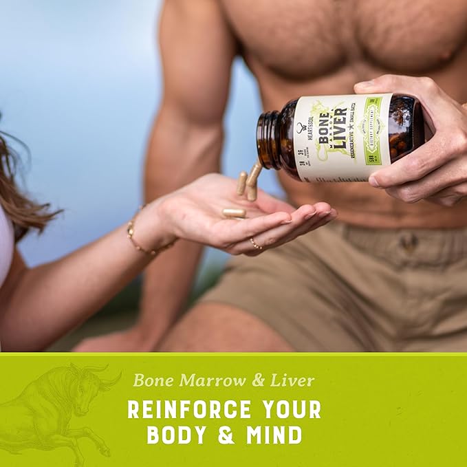 HEART & SOIL - Grass-Fed Bone Marrow and Beef Liver Supplement – 3000mg, Desiccated Organ Blend for Mood, Bone, Joint, Tissue, Skin Health - Non-GMO, Allergen-Free – 180 Capsules