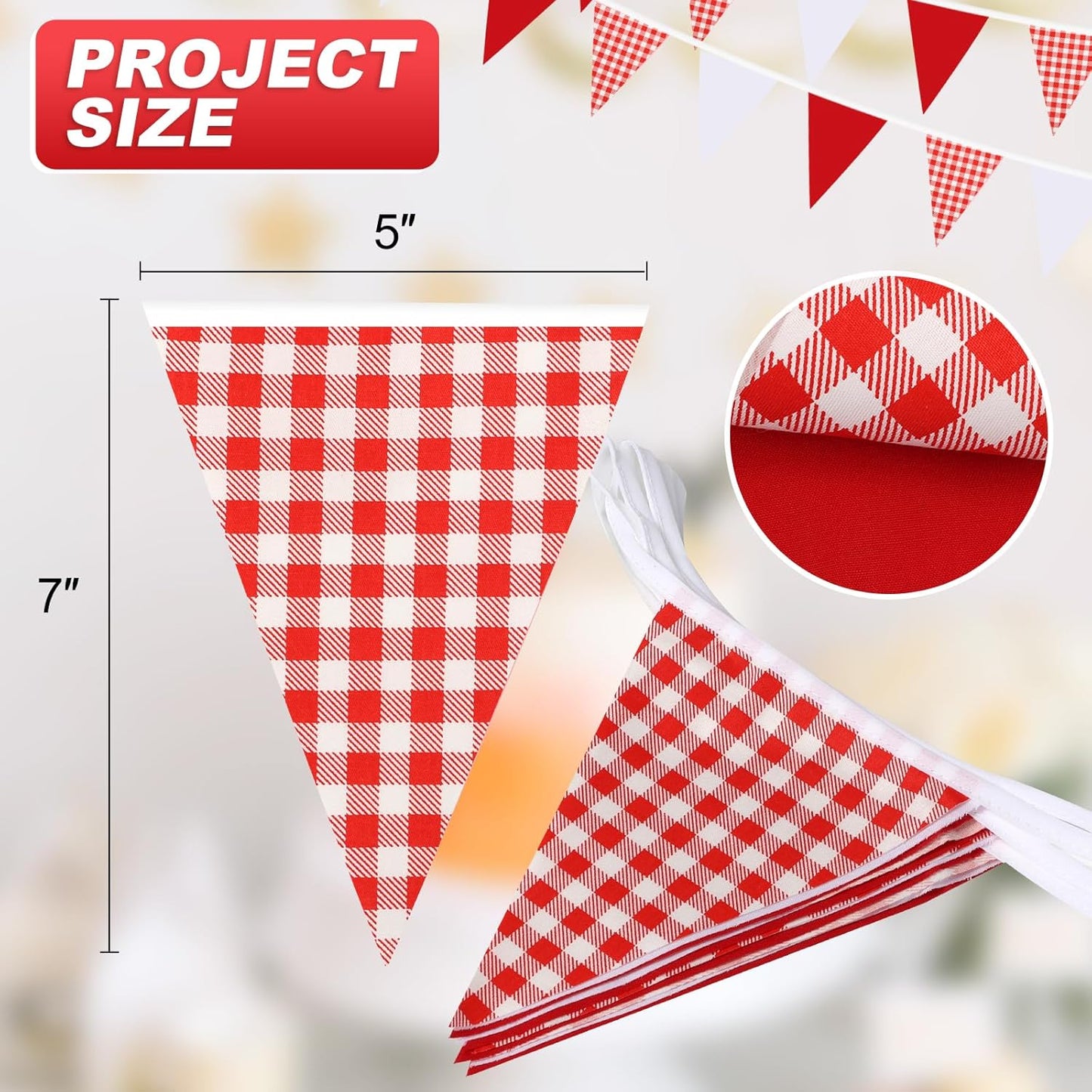 Red Plaid Checkered White Pennant Banner Flag Triangle Bunting Garland Decorations for Wedding Birthday Carnival Christmas Outdoor Home Festivals 33Feet 30 Pcs