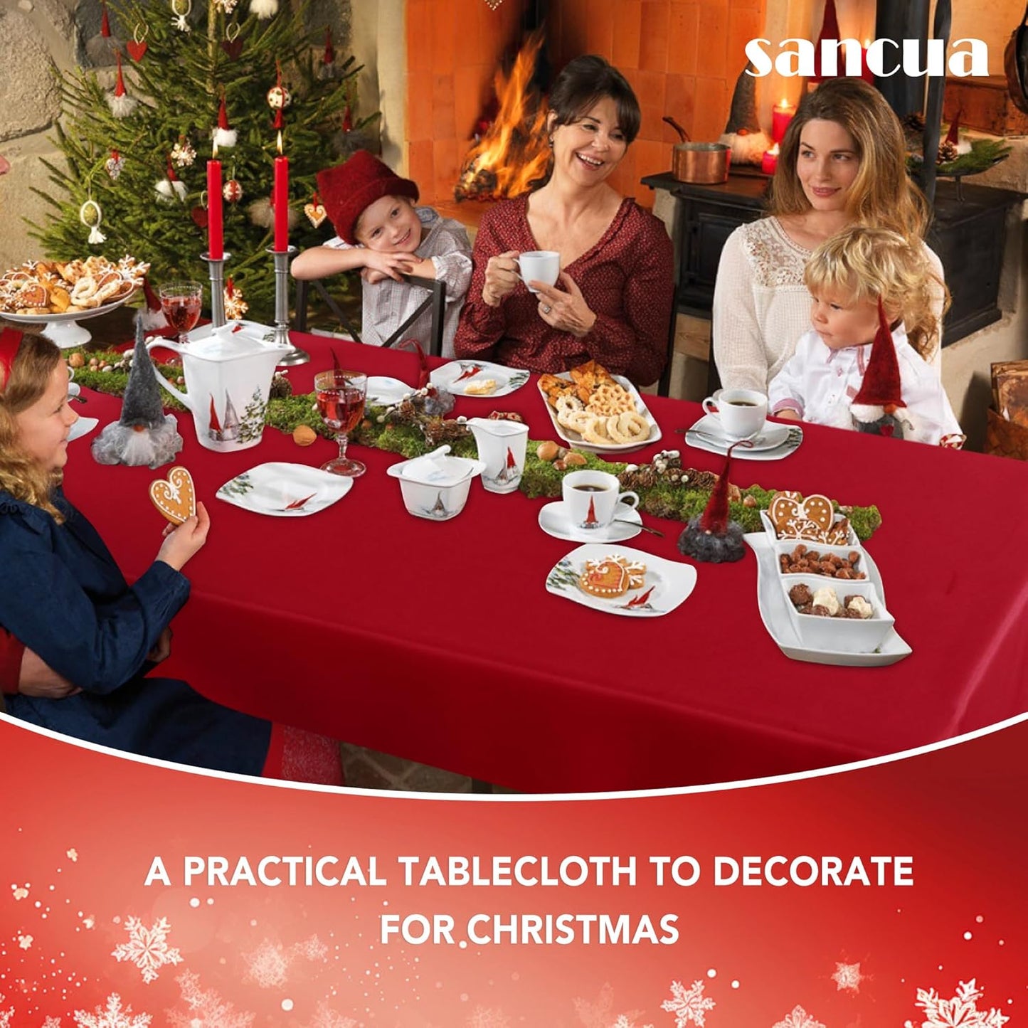 sancua 2 Pack Red Tablecloth 54 x 54 Inch, Stain and Wrinkle Resistant Square Table Cloth - Washable Polyester Table Cover for Dining Tables, Buffet Parties and Camping