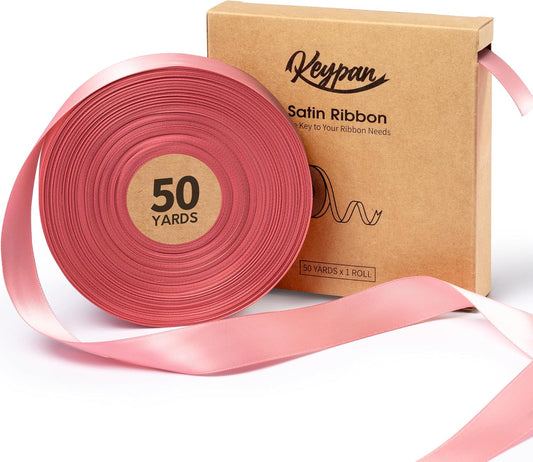 Pink Satin Ribbon 7/8 Inch x 50 Yards Double-Faced Polyester Ribbons for Flower Bouquet Gift Wrapping Party Decor Wedding Invitation DIY Craft