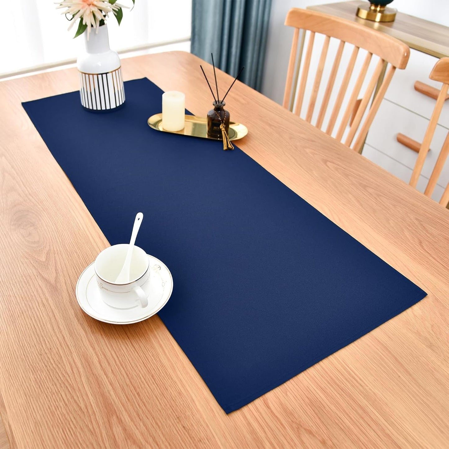Farmhouse Navy Blue Table Runner Small Short Table Runners 36 Inches Coffee Table Runner for Dresser Living Room Bedroom Holiday Party Banquet 12X36 Inch