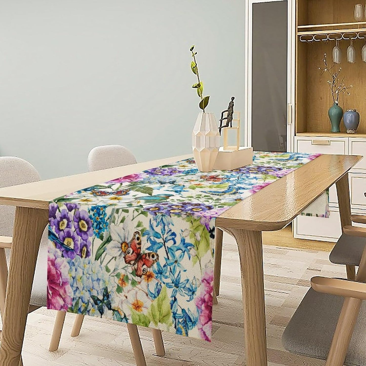 Brown Bird Floral Table Runner Spring Flower Kitchen Table Decoration Suitable for Family Dinner Decoration 13x90 Inch