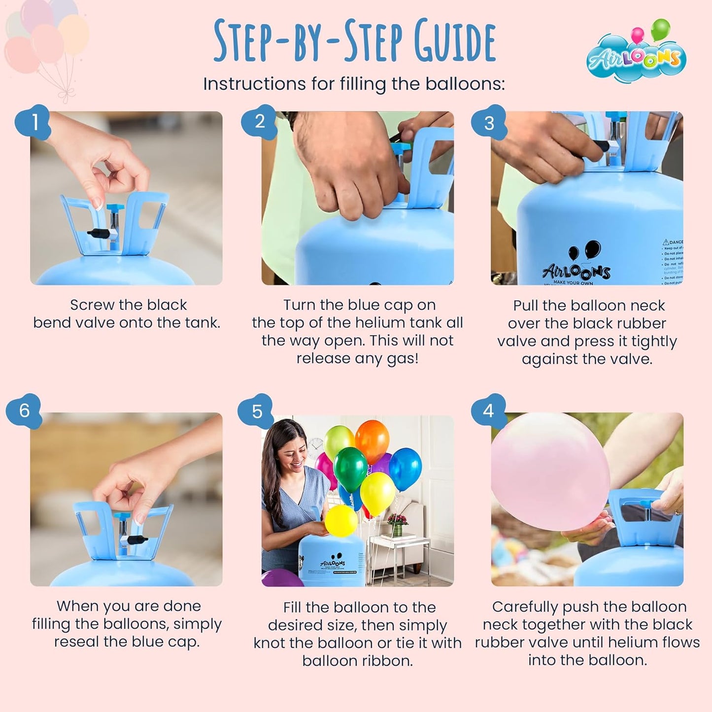 Airloons Helium Balloon Kit with 14.9 Cu Ft Tank – Includes 50 Multicolor 9 inch Latex Balloons, Ribbon & Easy to Fill Nozzle – Easy Setup for Birthdays, Weddings, Baby Showers