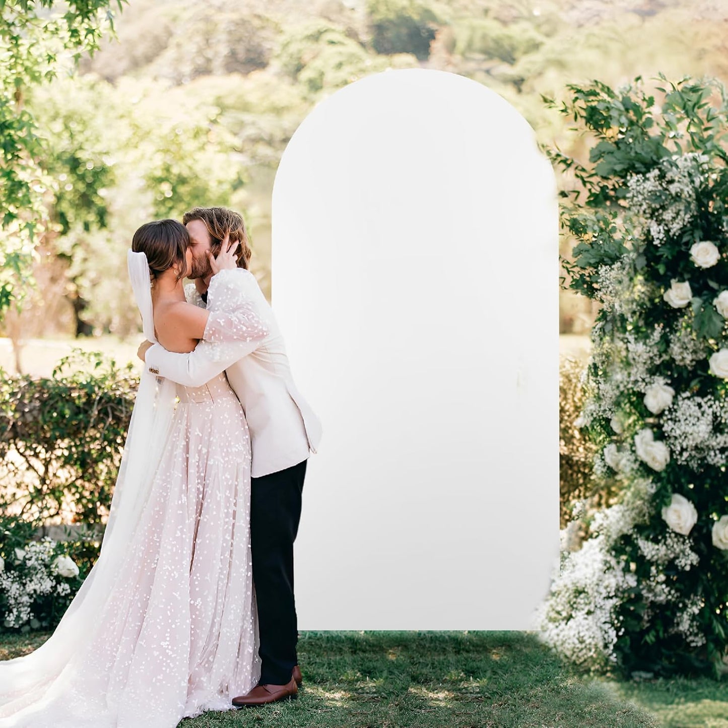 Arch Backdrop Stand Cover 5Ft White Thick Spandex Fabric Arch Backdrop Cover High Elasticity Fitted Round Top for Wedding Birthday Party Baby Shower Garden Decoration