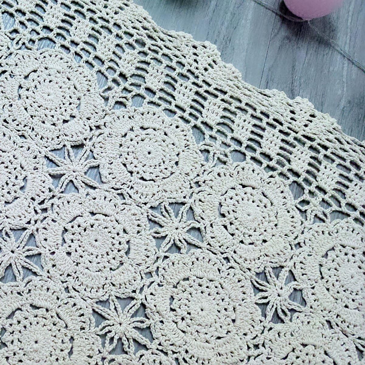 Cotton Handmade Crochet lace Table Runners Rectangular Tablecloth Doilies Doily Table Dresser Scarf Décor,19x35Inch,Beige