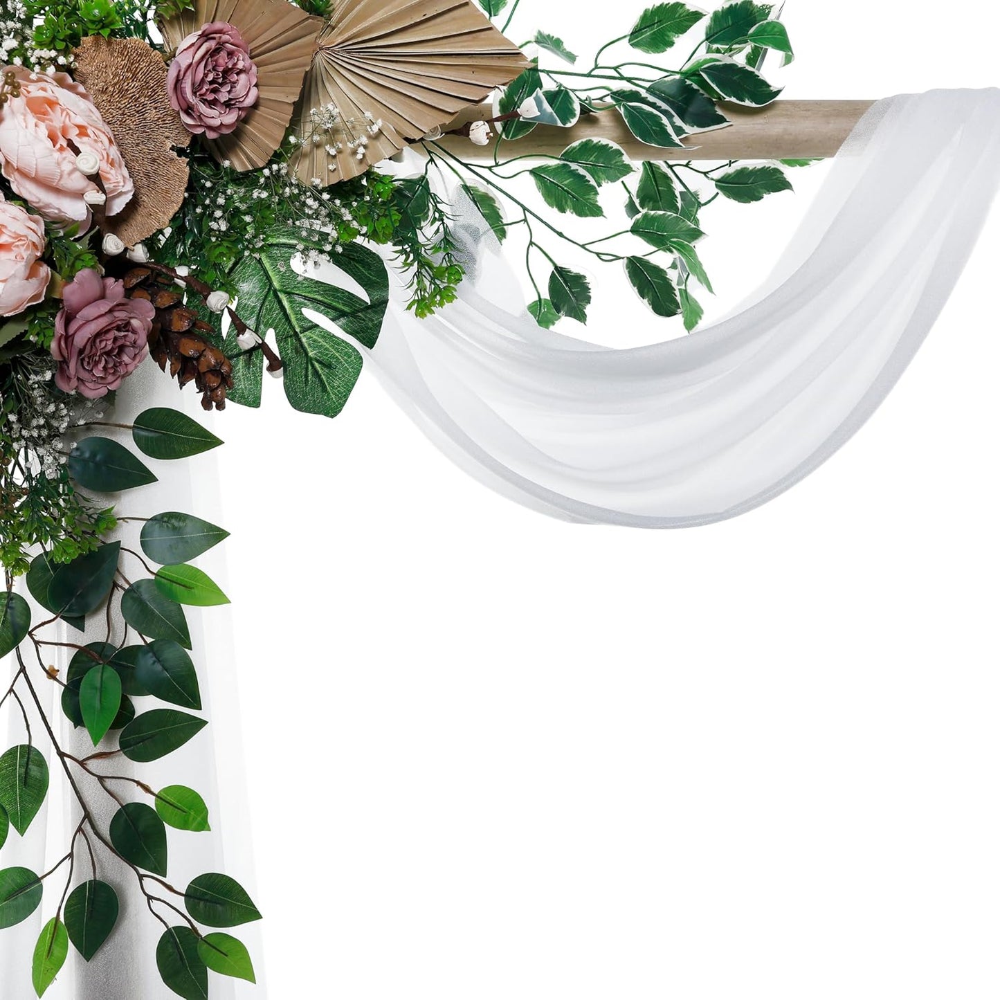 VDS Pack of 1 Panel (30 Inch X 30 Feet) Wedding Arch Draping Fabric Sheer Chiffon Fabric Drapery for Wedding Ceremony Reception Swag Backdrop Canopy Chuppah ARBO Altars Decoration (White)