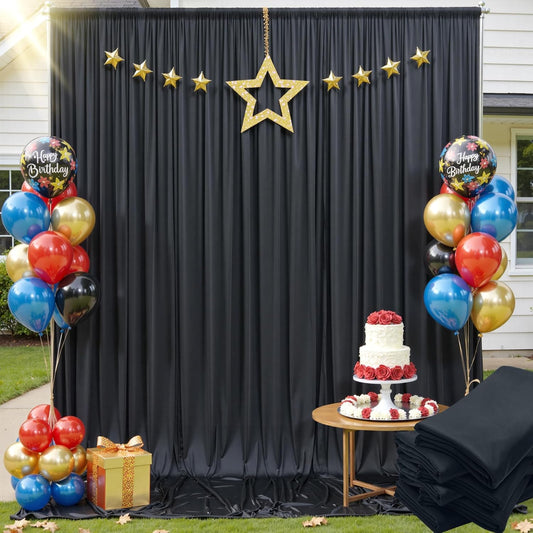 30x12ft Wrinkle Free Black Backdrop Curtain for Wedding Parties, 6 Panels 5×12 ft Long Soft Silky Polyester Fabric Backdrop Drapes Black Photo Back Drop Curtains for Party Photography Background Cloth