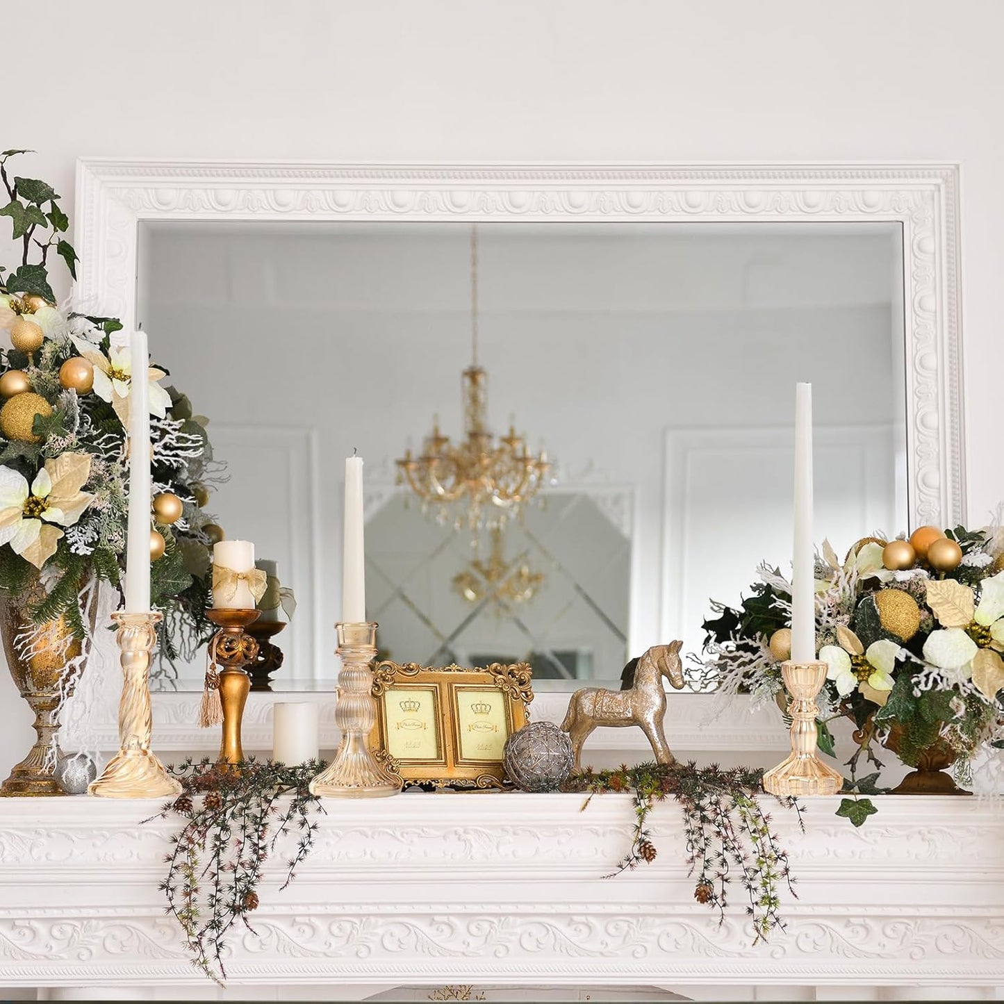 Mumufy 10 Pcs Glass Crystal Taper Candle Holders Clear Glass Candlestick Holder Fit 0.8 Inch Candles Crystal Decorative Candle Stand Centerpiece Table Wedding Dining Party (Classic,Gold)