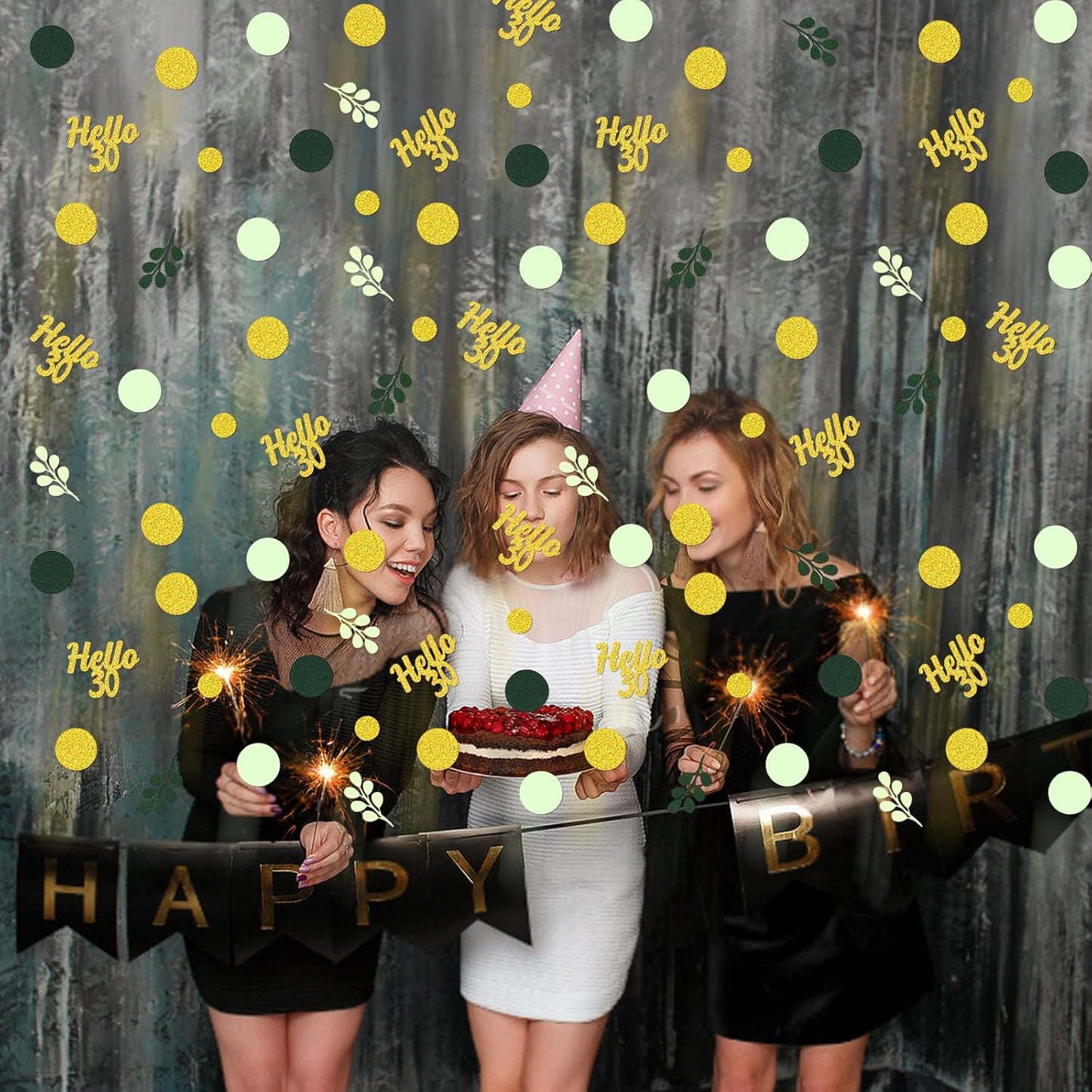 300PC Gold Glitter and Sage Green Happy 30th Birthday Decorations for Her/Him Greenery 30th Birthday Confetti for Table Thirty Party Decor Supplies