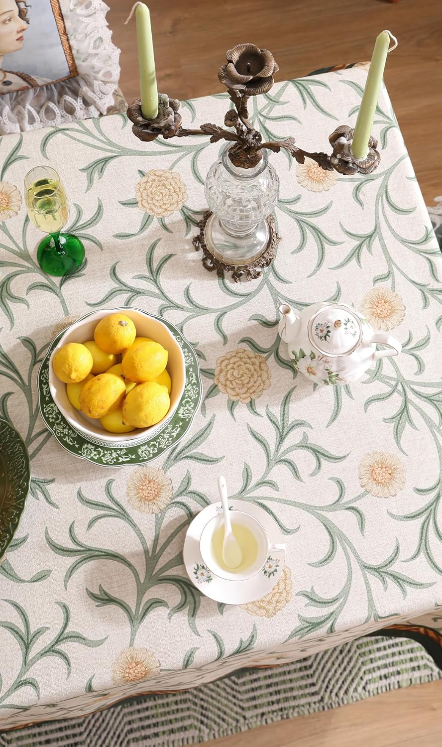 patdrea Designer French Linen Table Cloth for Rectangle Table,Vintage Fall Decorative Tablecloth,Floral Decoration Cover for Kitchen Dining Christmas,Tea Party,Thanksgiving,67"x118"-Littledaisy