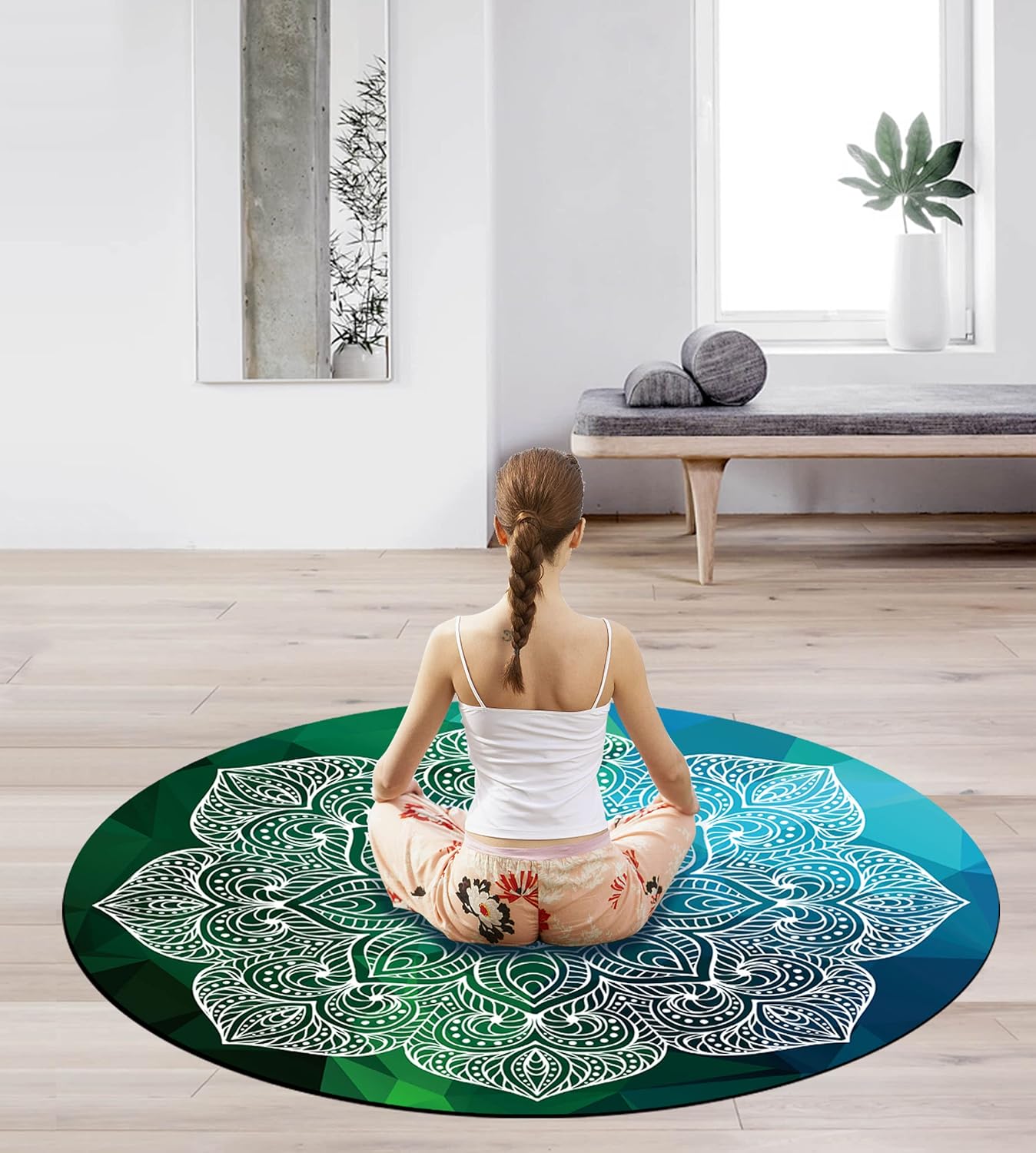 Pilates Mat Round Oversize Yoga Mat Suede Rubber Non-Slip Dia 140cm Exercise Mat Meditation Mat Workout Mat for Home Outdoor