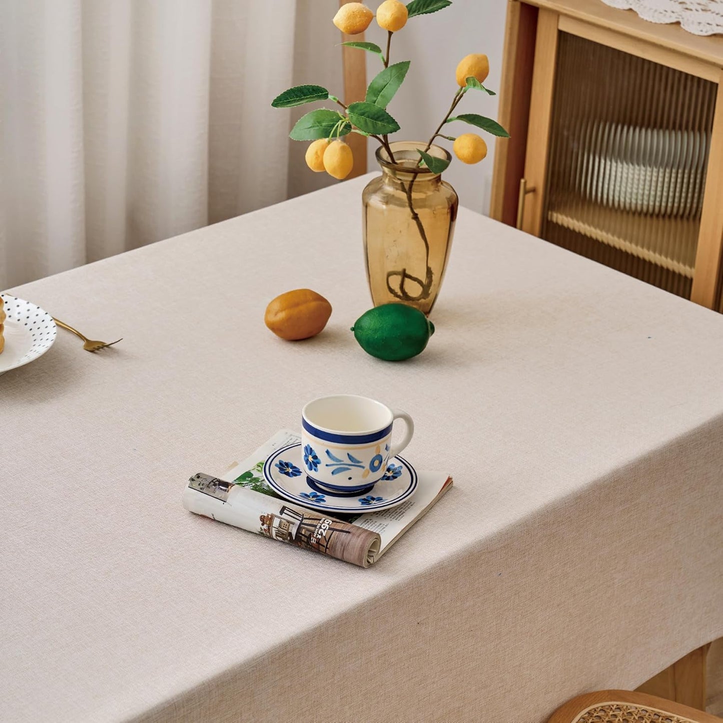 NLMUVW Square Linen Tablecloth 54x54 Inch, Rustic Textured Table Cloth Water Resistant Farmhouse Table Cover for Kitchen Dining Party Coffee, Oatmeal