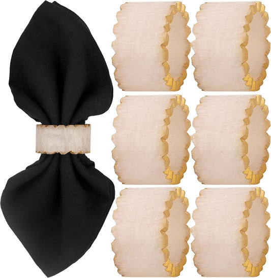 Rustic Epoxy Resin Napkin Rings Set of 6 - Napkin Holders for Parties, Dining, Family Gatherings, Weddings, Holidays, Décor, Gifting Durable Tabletop Decor (Ivory) CLEENTABLE
