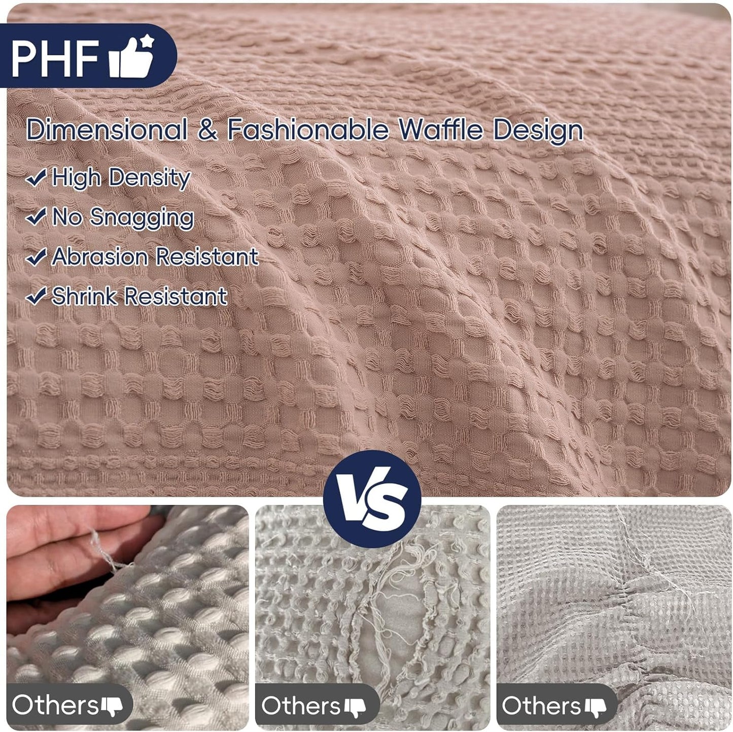 PHF Lightweight Waffle Weave Blanket King Size, Breathable & Ultra Soft, 104"x 90" Soft & Cozy Thin Blanket for All Season & Hot Sleepers, Bed, Home Decor - Rose Pink