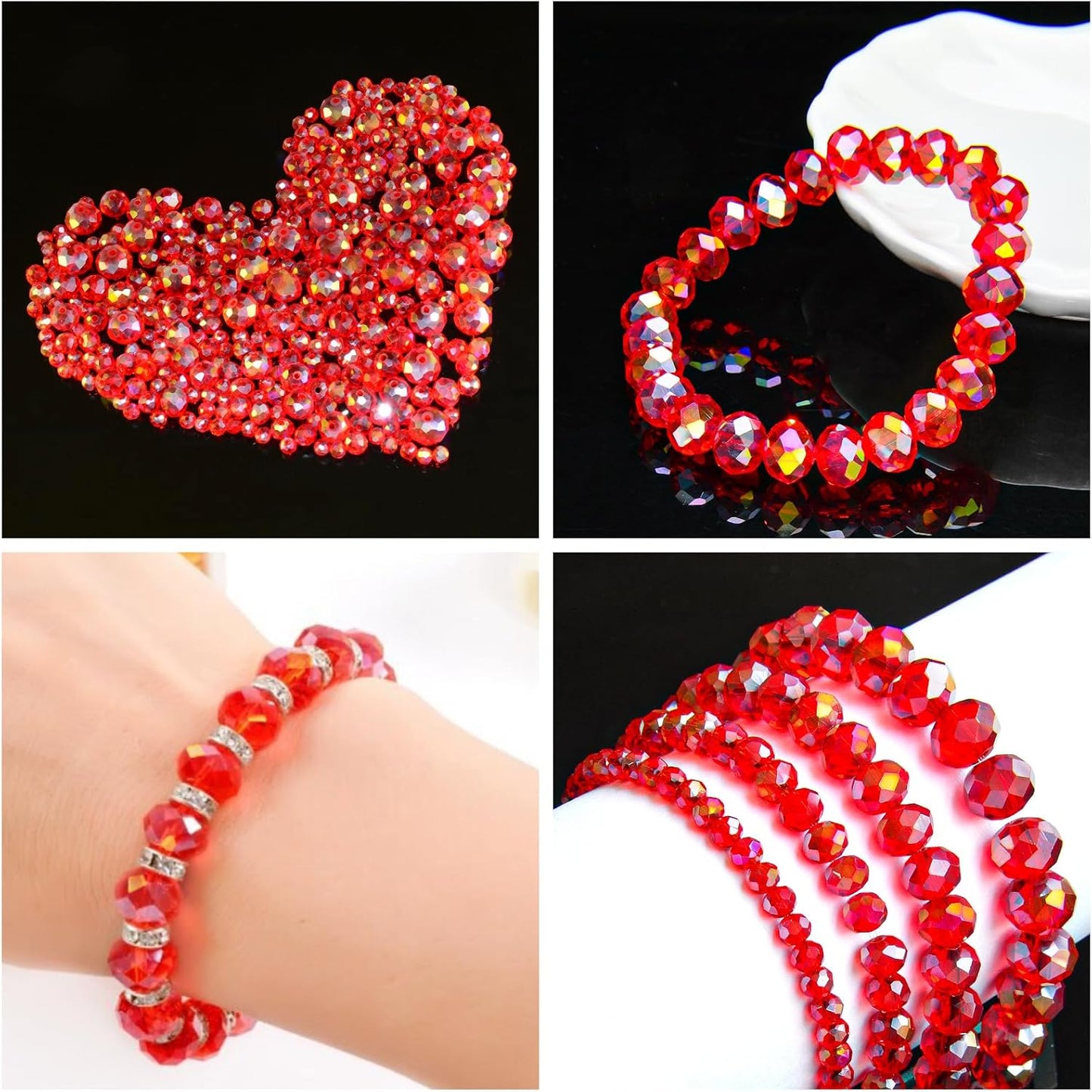 220Pcs 10mm Crystal Glass Beads for Jewelry Making Beads for Bracelets Necklace Pendants Making Supplies(Red)