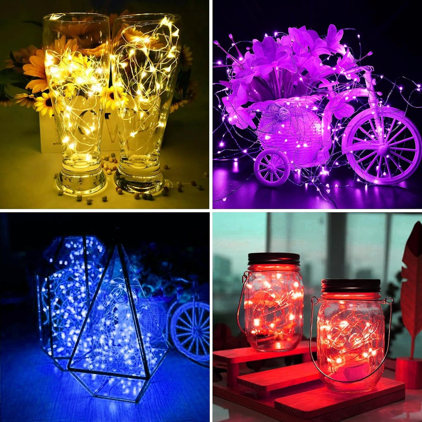 ZGWJ 24 Pack Fairy Lights Battery Operated, 7ft 20 Mini LED Fairy String Lights Silver Wire 3 Modes for DIY, Parties, Wedding, Bedroom, Halloween Christmas Decoration Mixed-Color