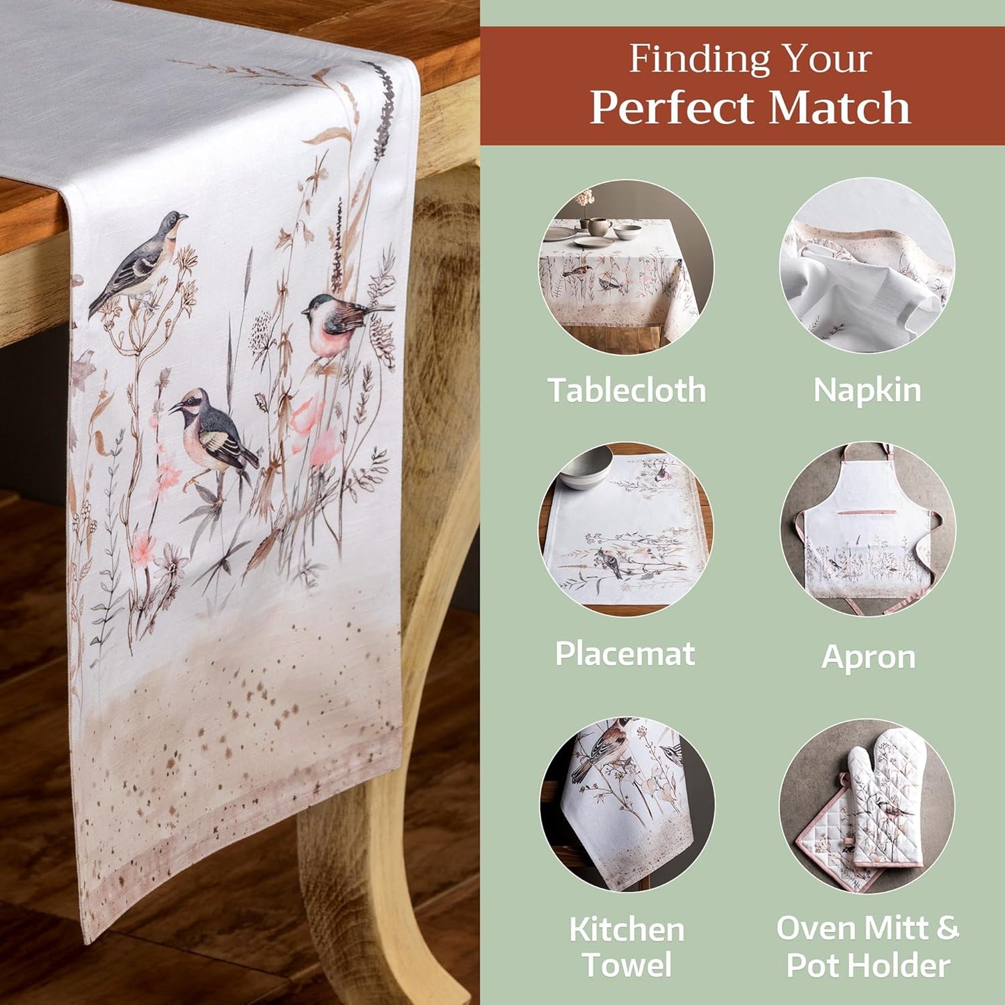 Maison d' Hermine Table runner 100% Cotton Single Layer Table Runners 72 inches long Decorative for Home Kitchen Dining Party Wedding Bridal Shower Spring Summer (Meadow Florals - Brown, 14.50" x 72")